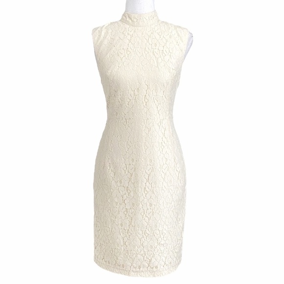 EVE GRAVEL OF WHITE LACE CUTOUT SLEEVELESS SHEATH FORMAL MIDI DRESS - S - Picture 2 of 10